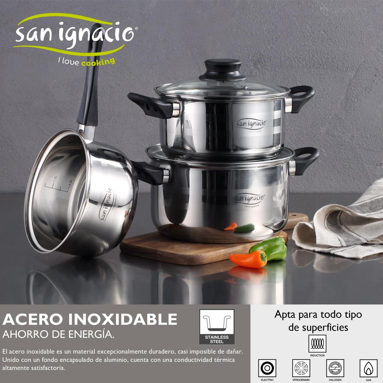 Sartenes 3 pzs y batería de cocina 5 pzs San Ignacio