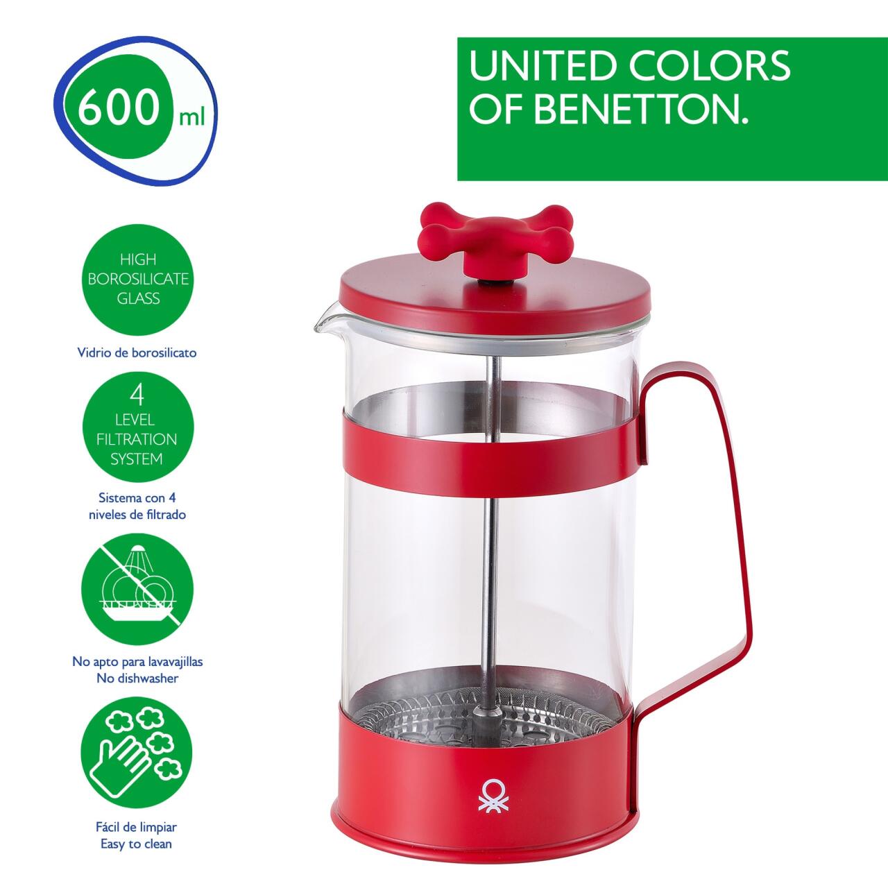 Cafetera de Émbolo 600ml Rainbow Benetton