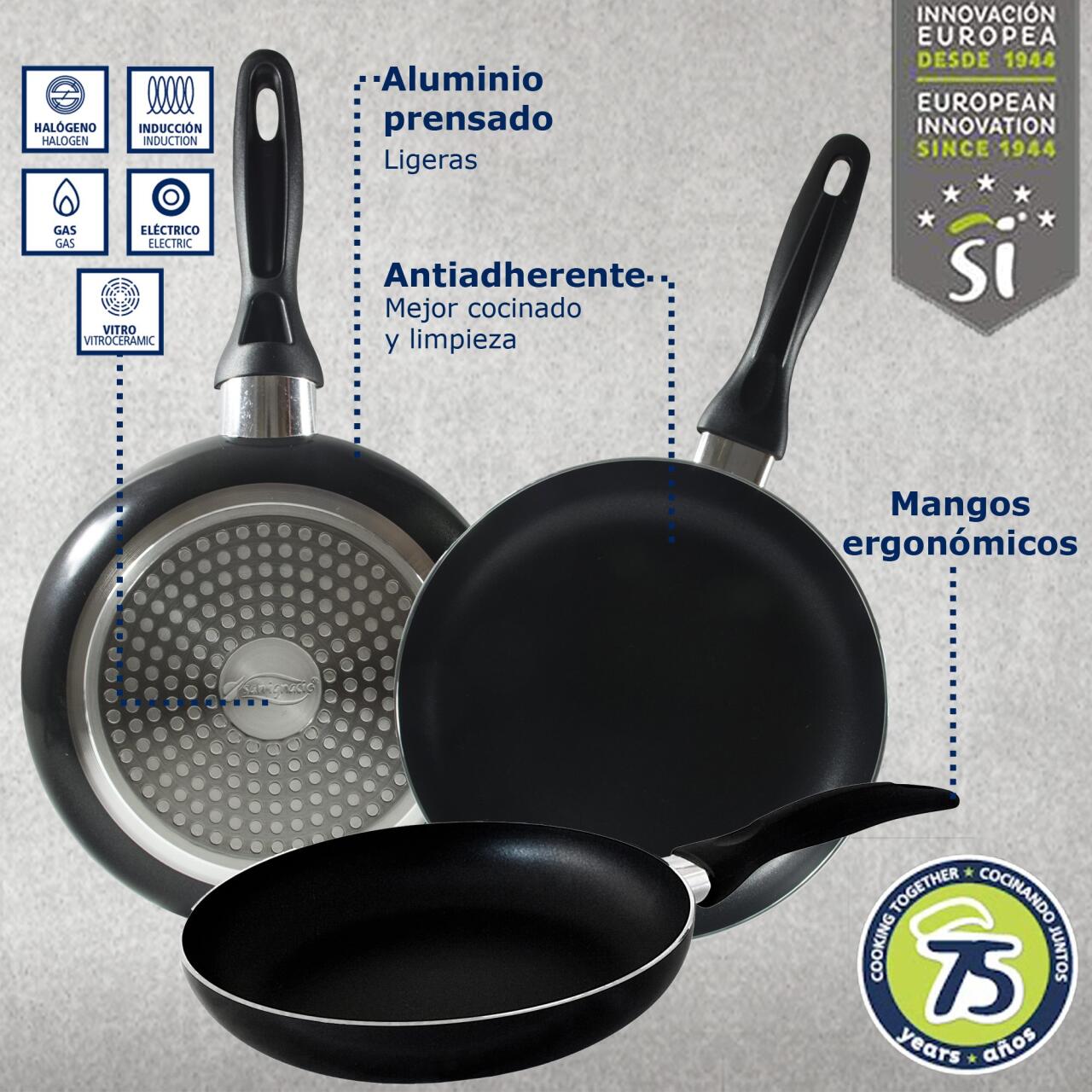 Sartenes 3 pzs y batería de cocina 5 pzs San Ignacio